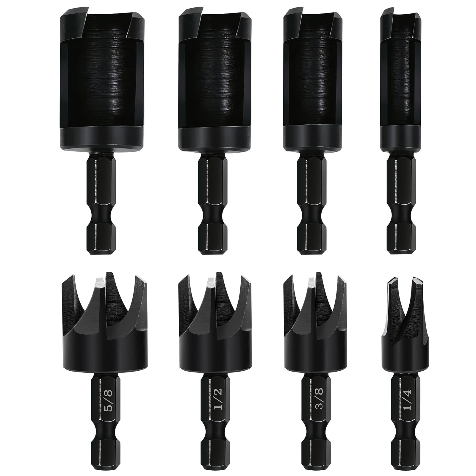 8 Pieces Black Wood Plug Cutter Drill Bit Set, Durable Plug Cutter, Straight ...