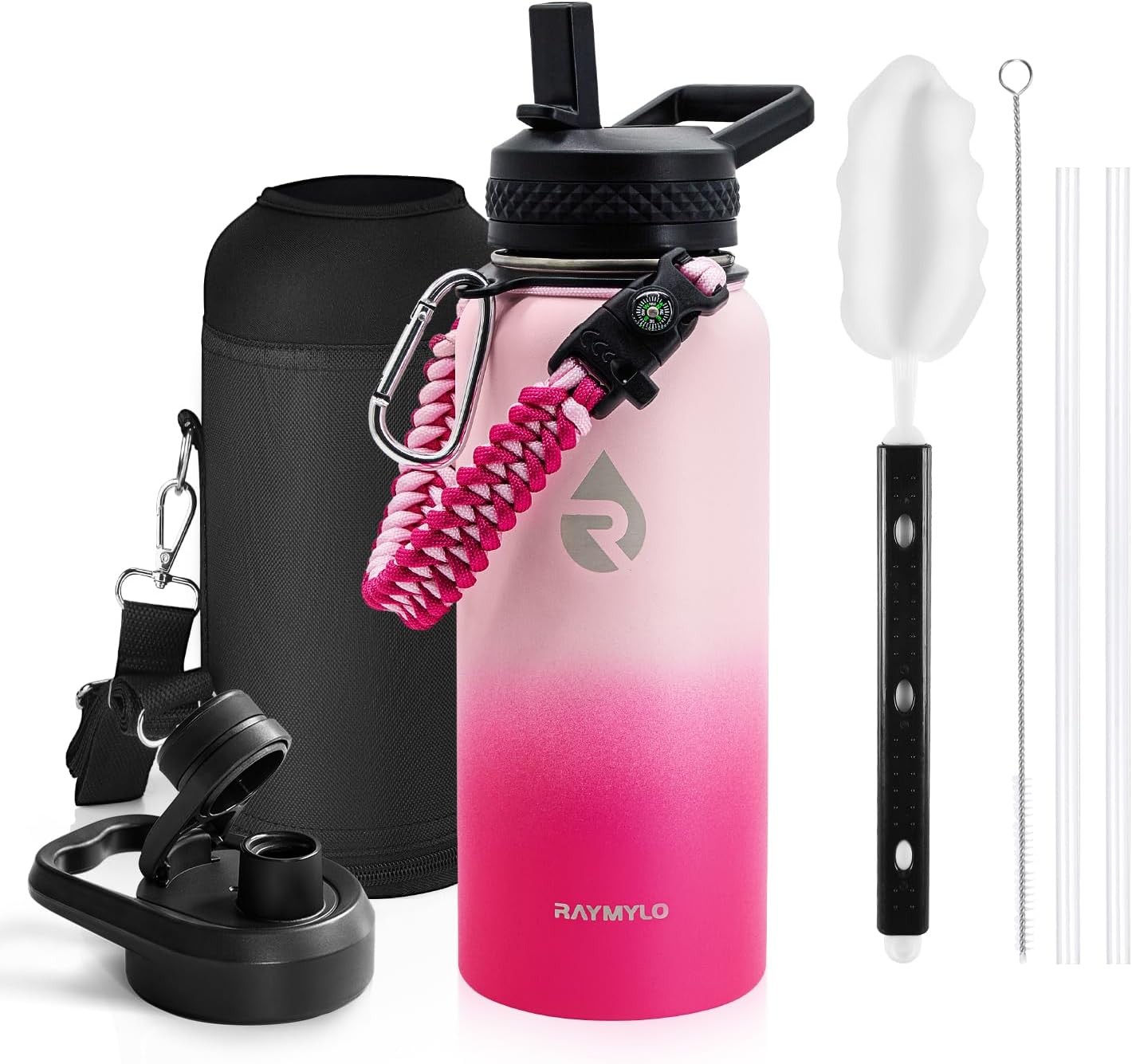 Insulated Water Bottle 32oz Triple Wall Vacum Leakproof Straw Lid Outdoor Travel