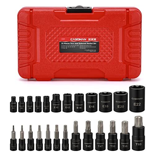 CASOMAN 25 Piece Torx Bit Socket and External Socket Set 13 Star Socket Bits