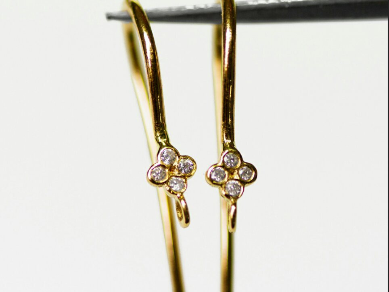 14K Solid Gold Diamond Ear Hook Findings Ear Wire Earring Findings Diamond Hook.