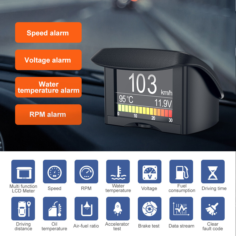 ANCEL A202 Car Computer Display Speed Fuel Consumption Temperature Gauge Battery