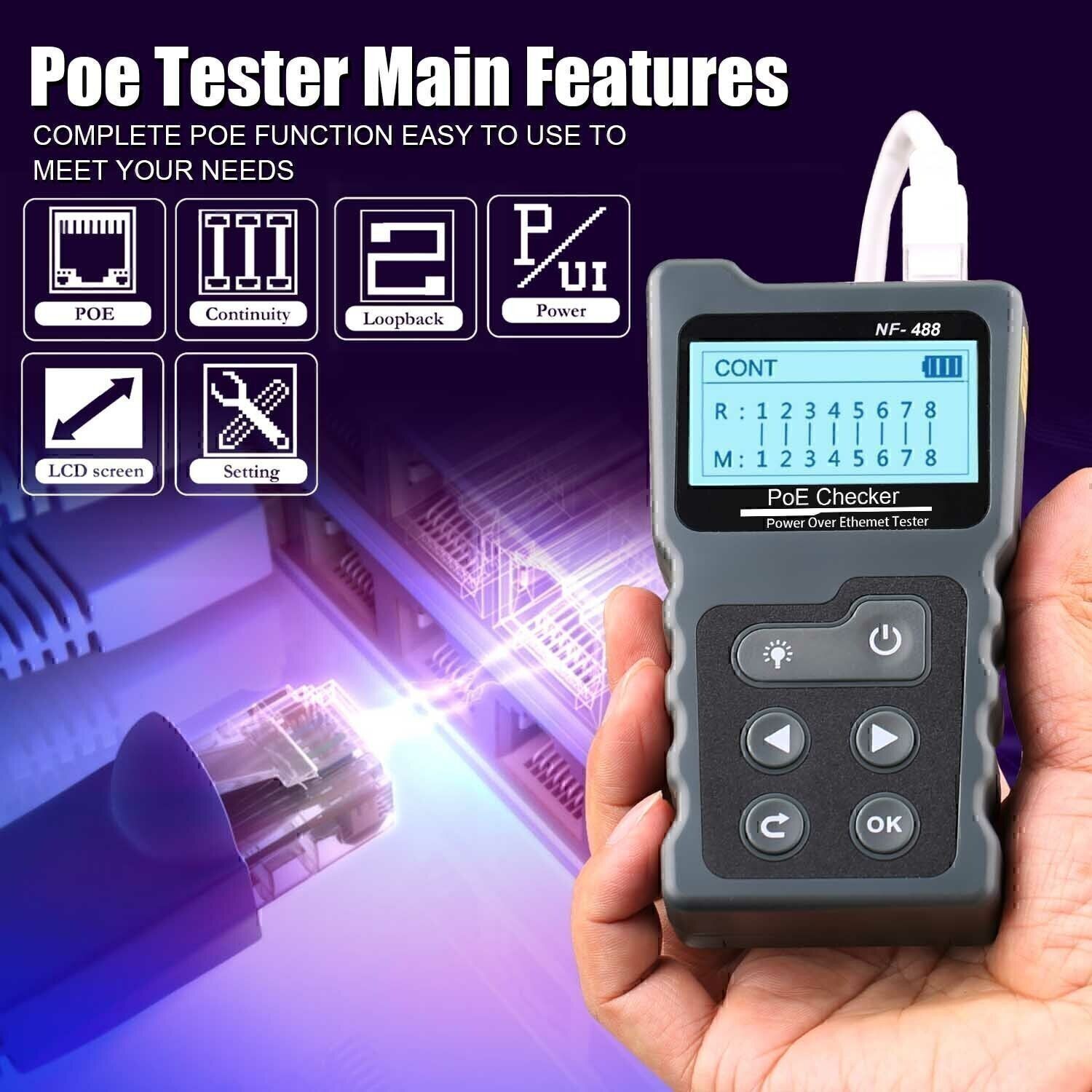 NOYAFA NF-488 POE Tester for Power Over Ethernet Switch Loop-Back POE Detector