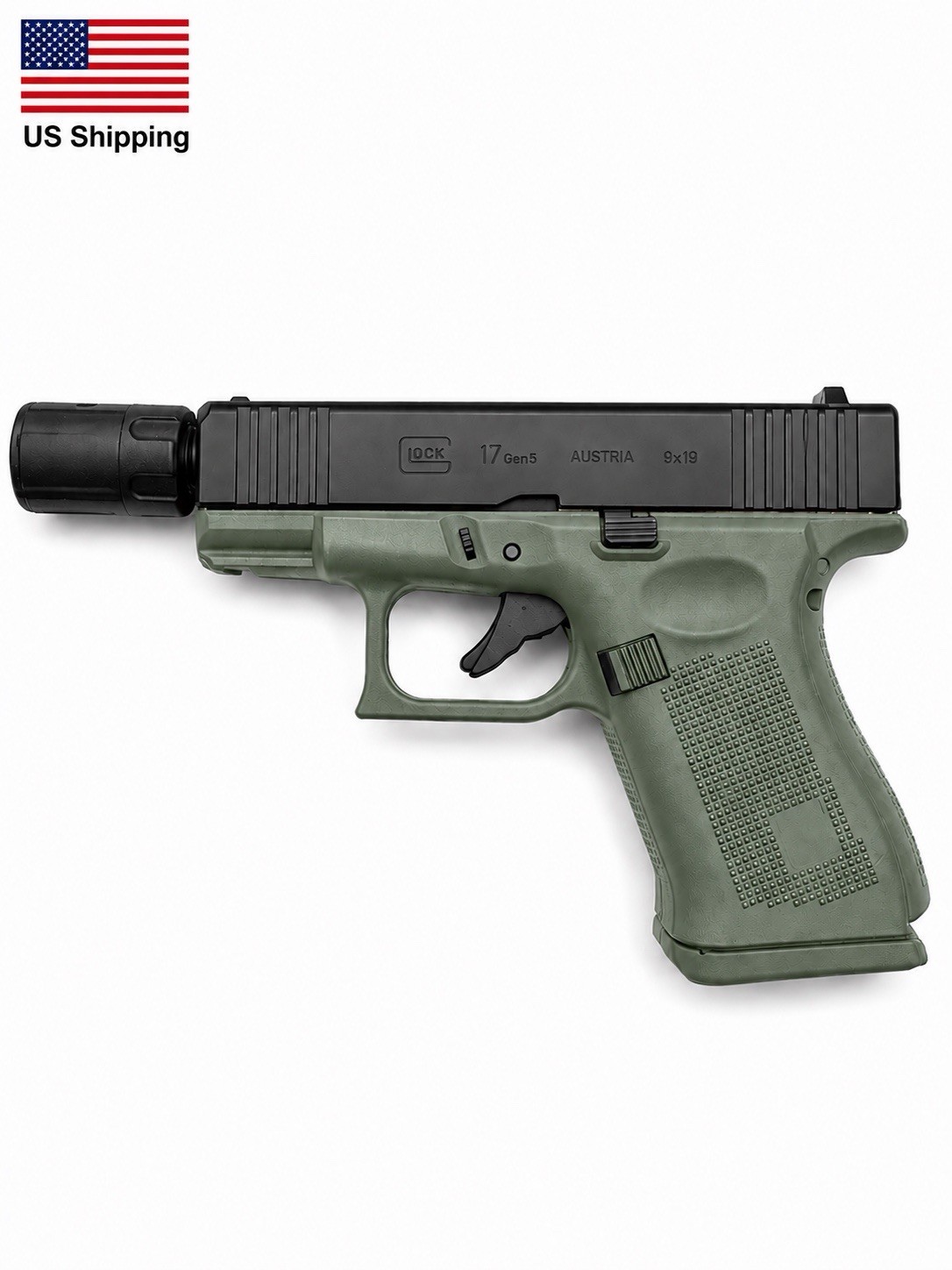 Gun Pistol LIGHTER Metal Jet Torch Flame. Full Glock Metal. With SuppressoRGREEN