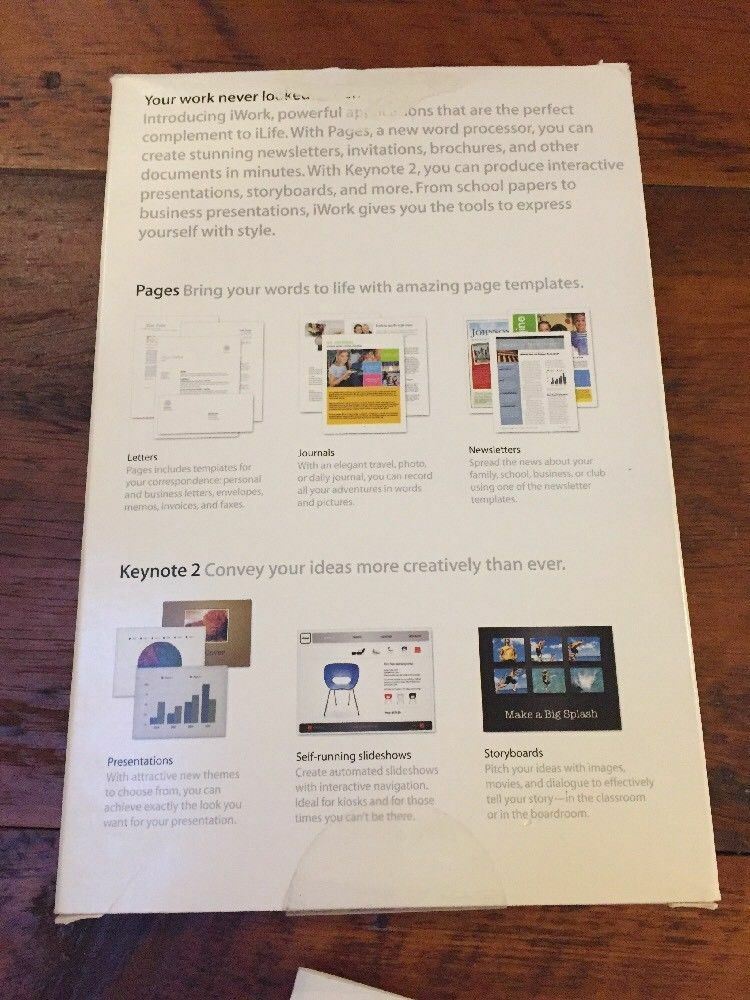iWork 05 Academic Keynote 2 Pages Software Discs User Guides Macintosh Mac 2005