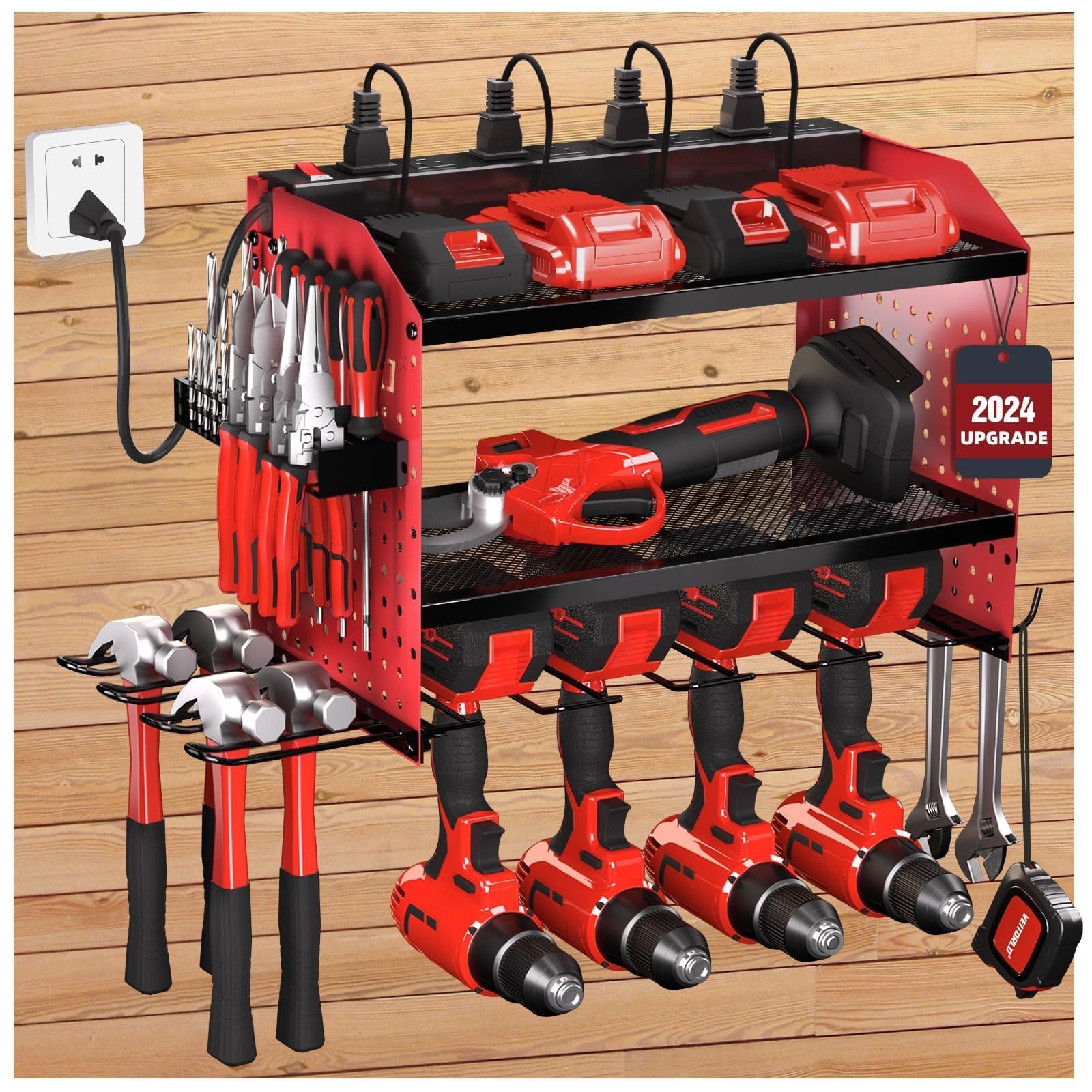 Veitorld Power Tool Organizer with Charging Station - 4 Drill Holders - Heavy...