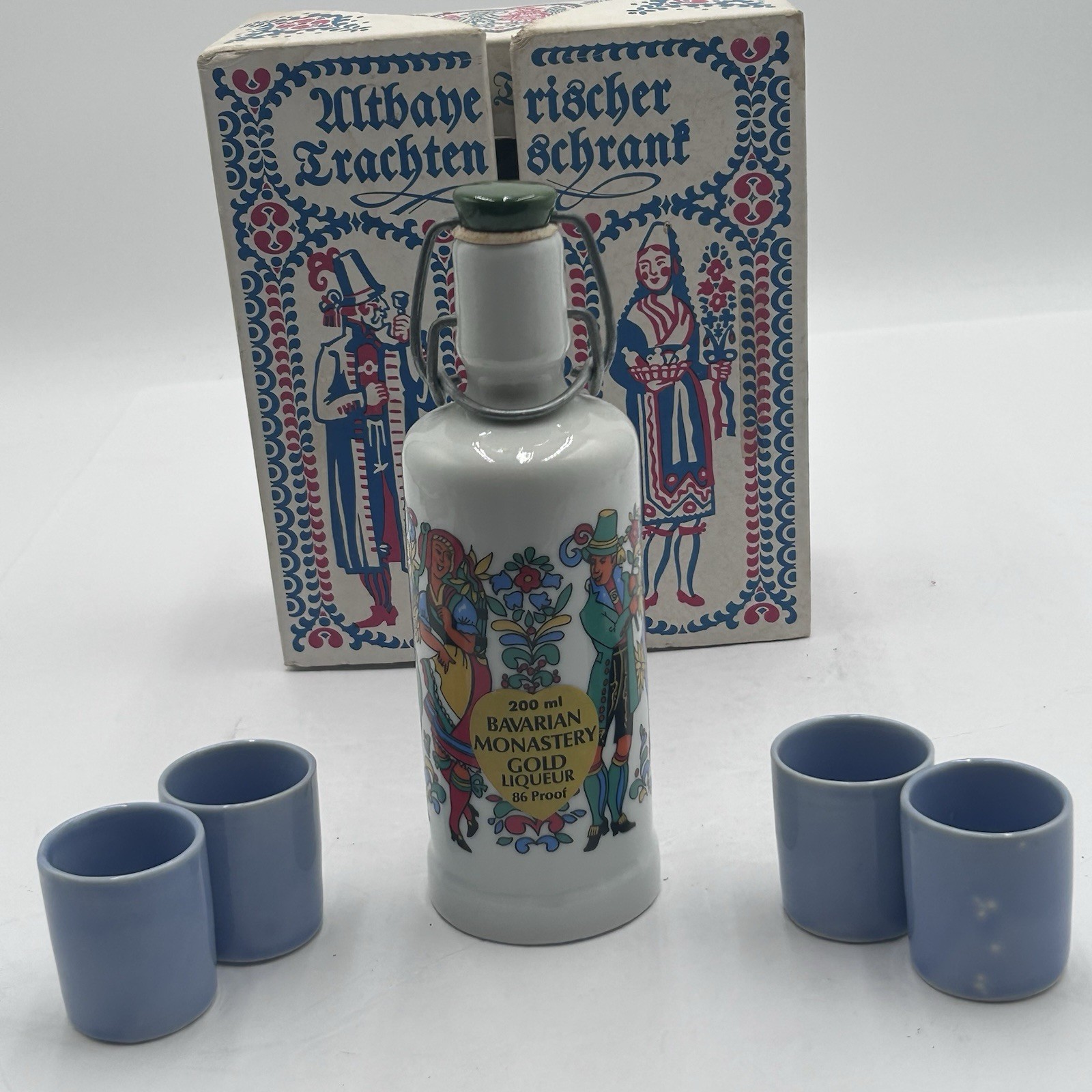 VTG Bavarian Monastery Gold liqueur Empty Decanter Orig Box 4 Cups West Germany