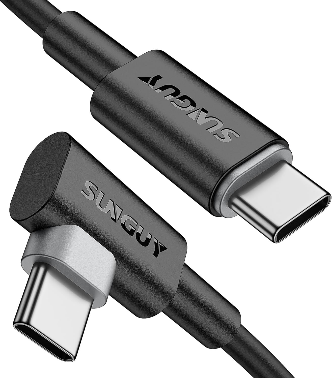 SUNGUY USB C to USB C Cable Short, [2-Pack 1.5FT] Right Angle 60W Type-C Charger