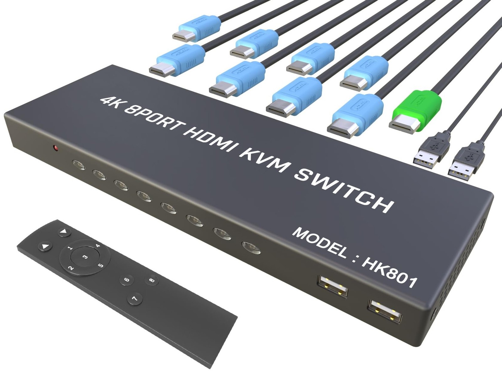 KVM Switch HDMI 8 Port - HDMI Switch with Remote- USB Switch Selector for 8 C...