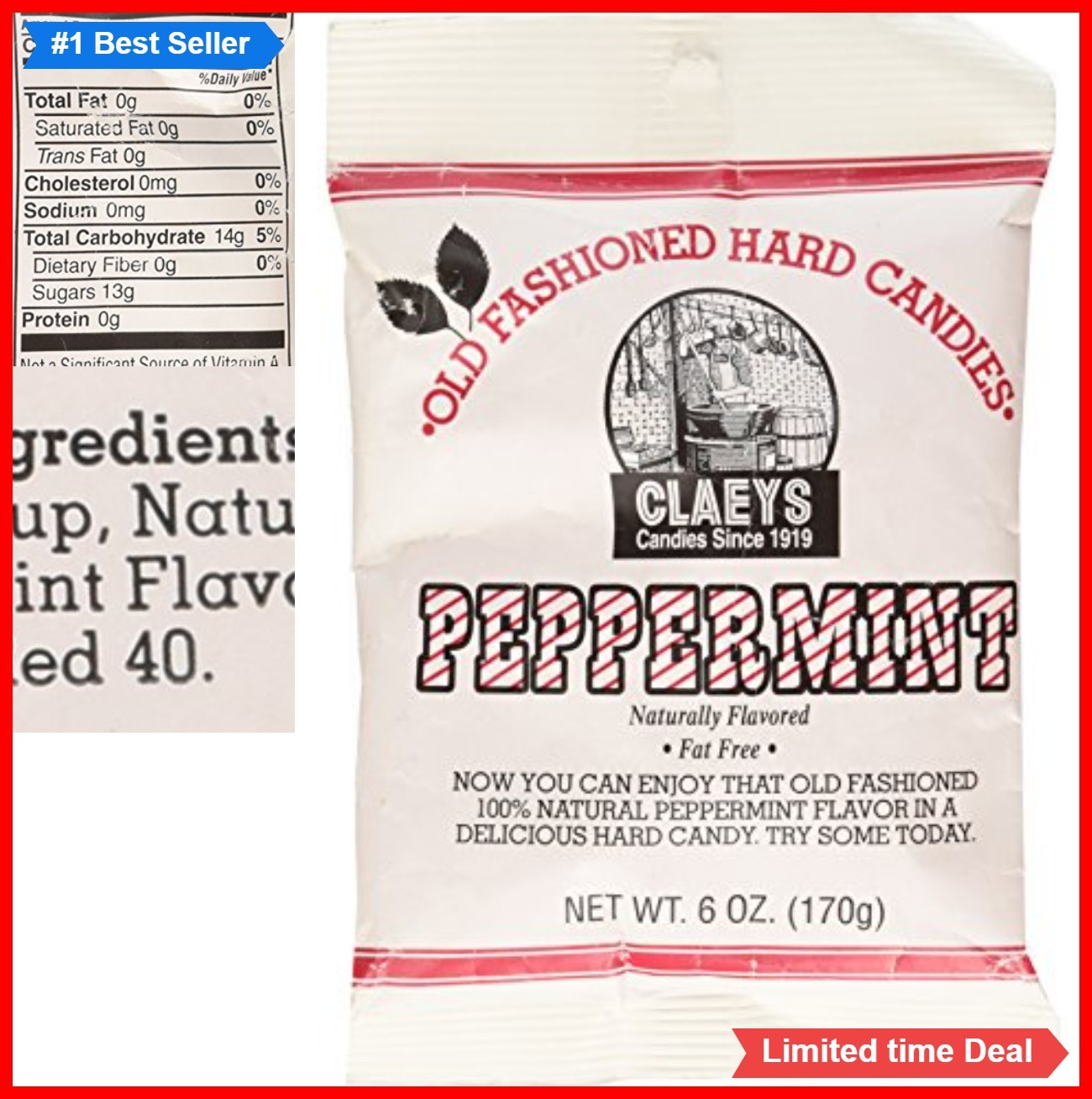 Old Fashioned Hard Candy Peppermint 6 Ounce Bag Fat Free Gluten Free Halal