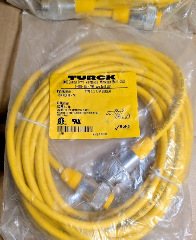 Turck RSM RKM 40-7M Cable, U2281-40, 7/8" Male / Female, 4 pole, MiniFast (New)
