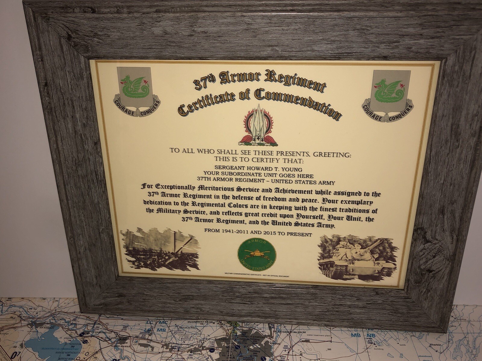 37TH ARMORED REGIMENT / COMMEMORATIVE - CERTIFICATE OF COMMENDATION