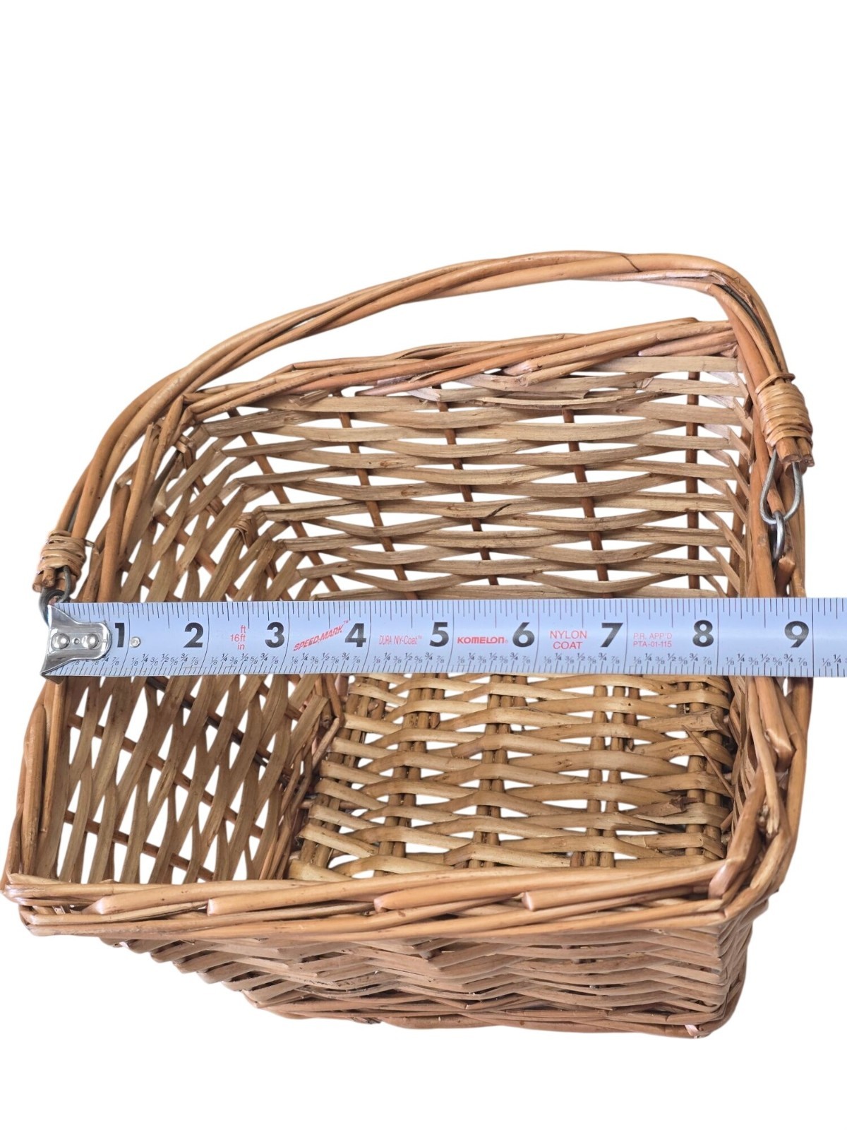 Handwoven Rectangular Basket Metal Link Collapsible Handle Natural
