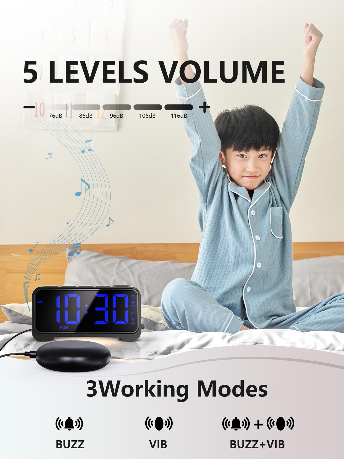 Mesqool Extra-Loud Alarm Clock with Bed Shaker Blue Digits With