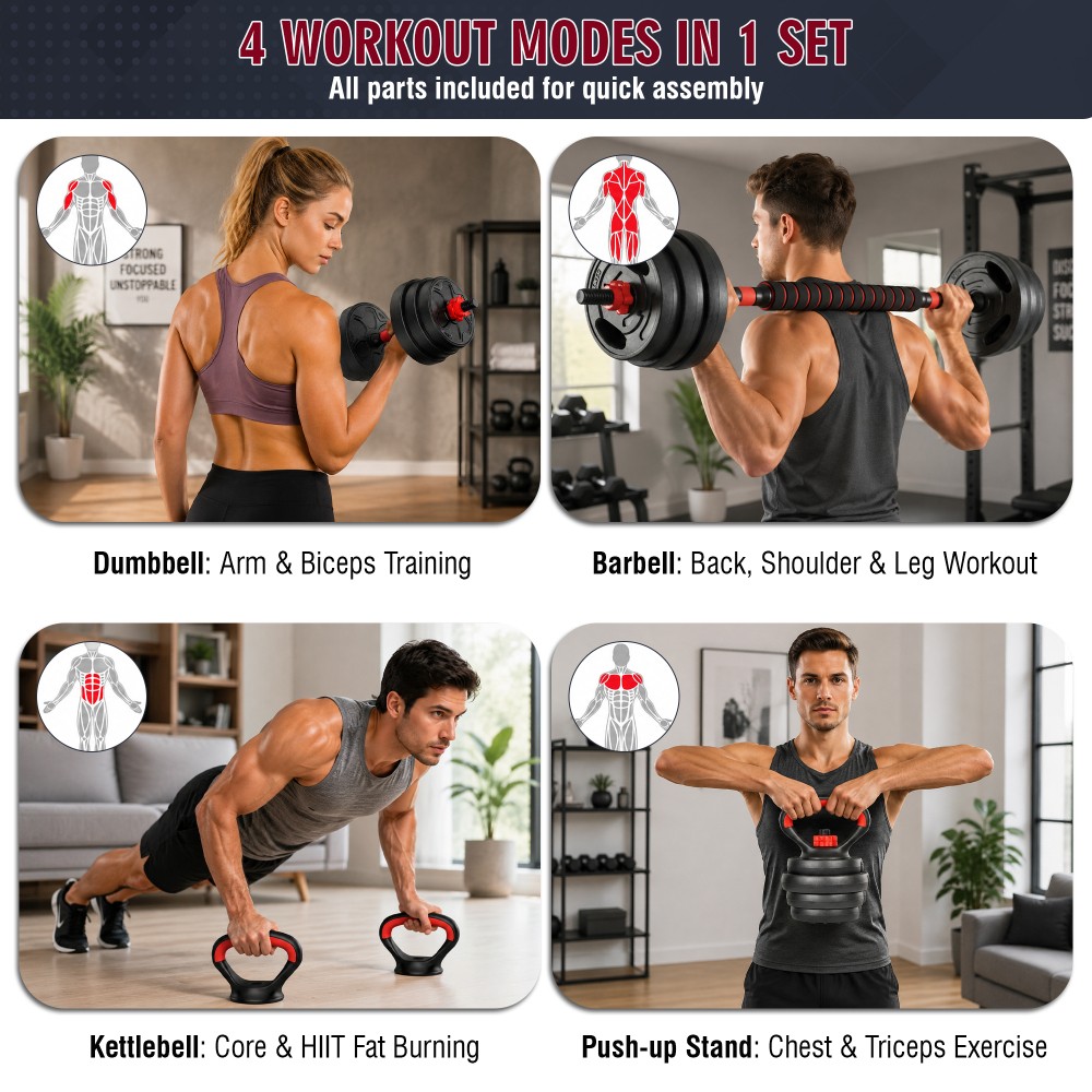 66LB Adjustable Dumbbell Set,Convertible Weights,Dumbbells, Barbell, Kettlebells