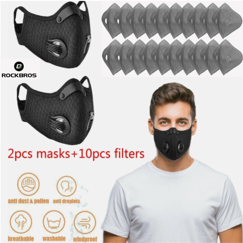 ROCKBROS Face Mask+ Active Carbon Filter Breathing Valves Reusable Cycling Mask