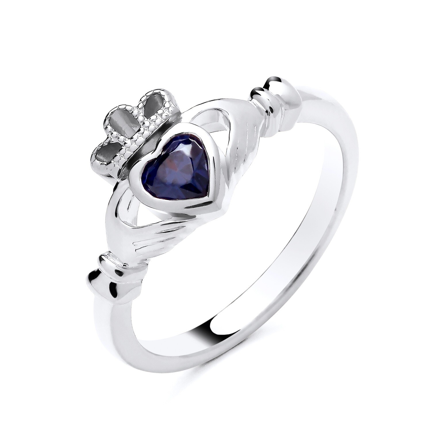 Sterling Silver 925 simulated TANZANITE Irish Celtic Claddagh Ring size K to S