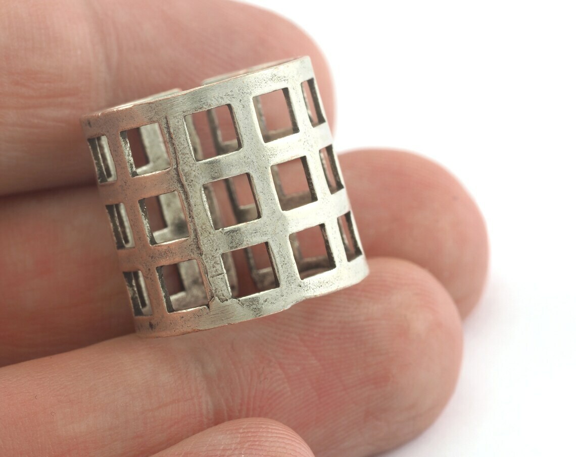 Adjustable Ring 20x20mm Antique Silver Plated brass (18mm 8US inner size) 1961