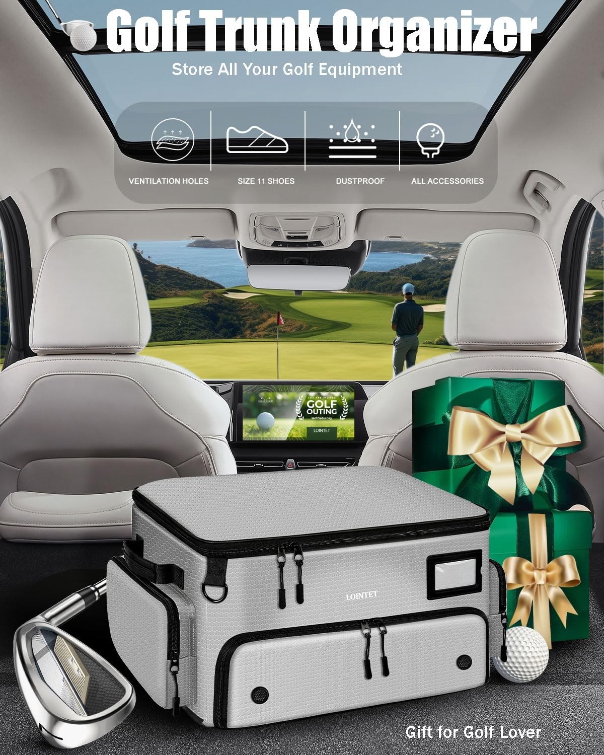 LOINTET Golf Trunk Organizer, Waterproof Car Locker with Separate Gray