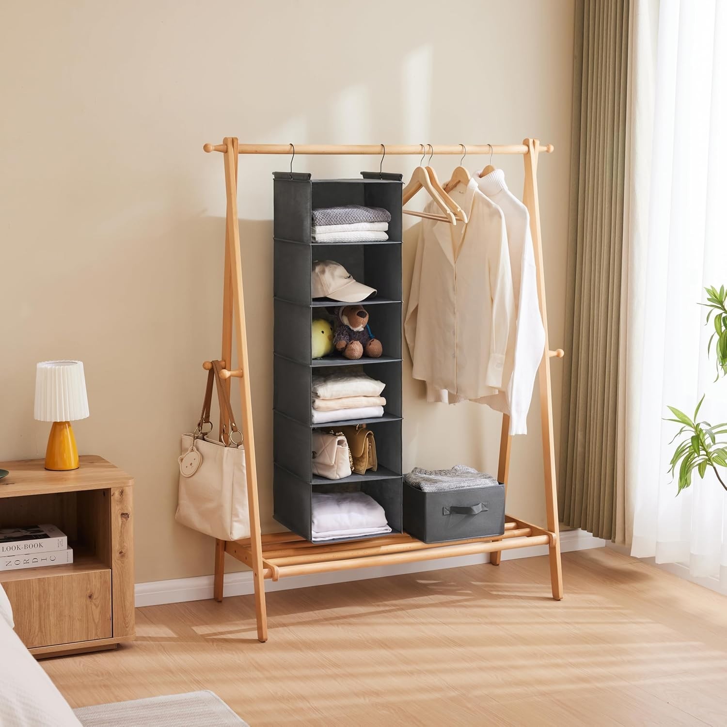6 Tier Foldable Hanging Closet Organizer with Strong Hooks for Efficient Storage