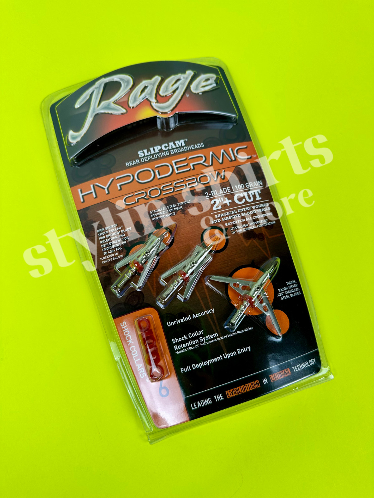 4 Rage CROSSBOW Hypodermic shock collars 2 Blade Broadheads 2" Cut 100 grain