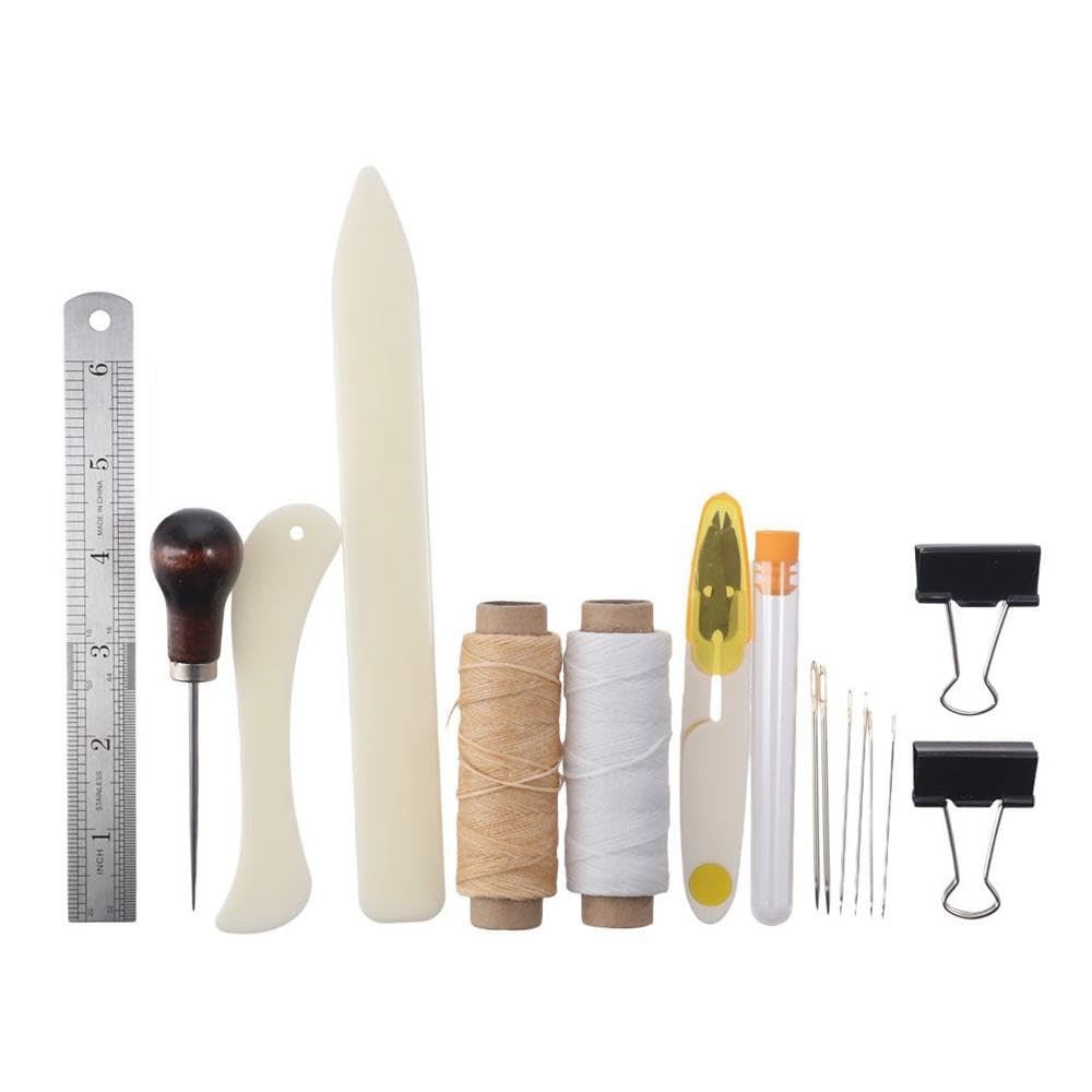 16Pcs Bookbinding Kit Starter Tools Set Bone Folder Paper Creaser Waxed Threa...