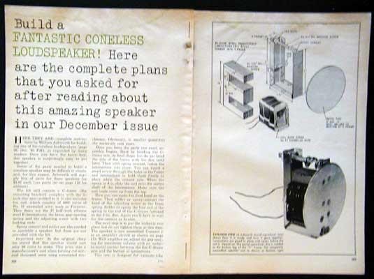 Coneless Loudspeaker Ashworth Design 1966 How-To build PLANS *No Cabinet*