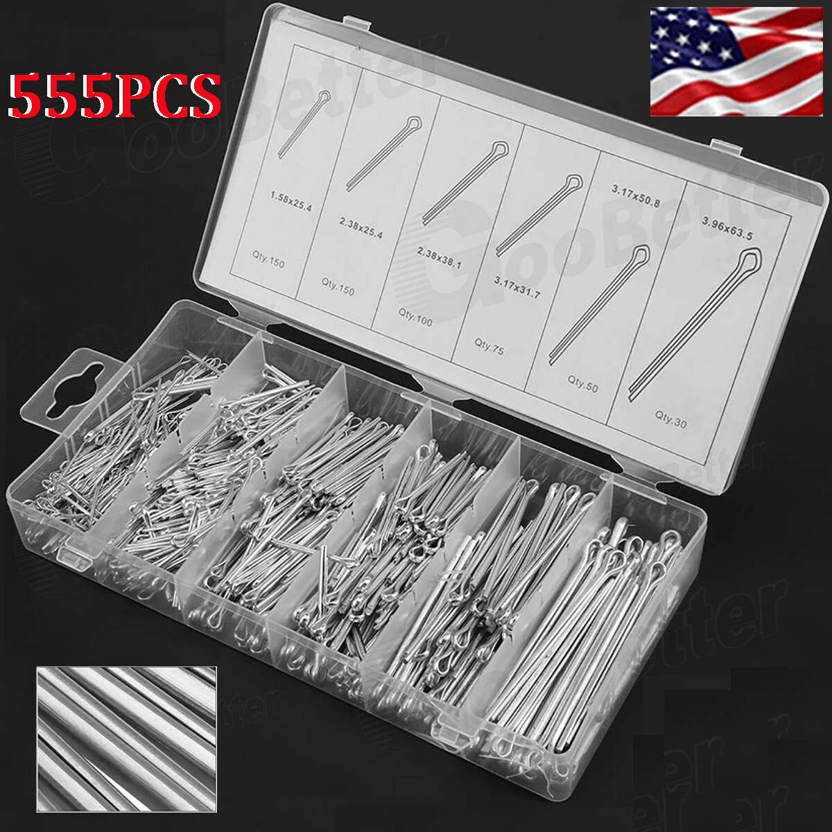 555pcs Cotter Pin Assortment Set Clip Key Fitting Tool Kit Securing Lock Pins