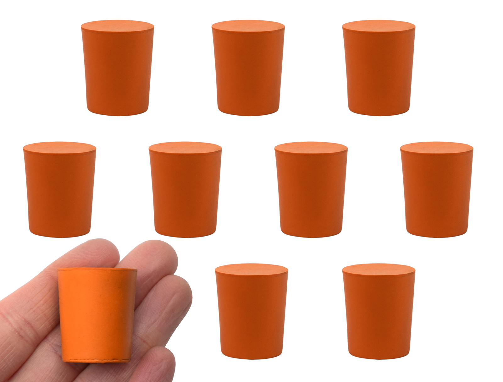 10PK Rubber Stoppers, Solid - 21mm Bottom, 24mm Top, 28mm Length - Eisco Labs