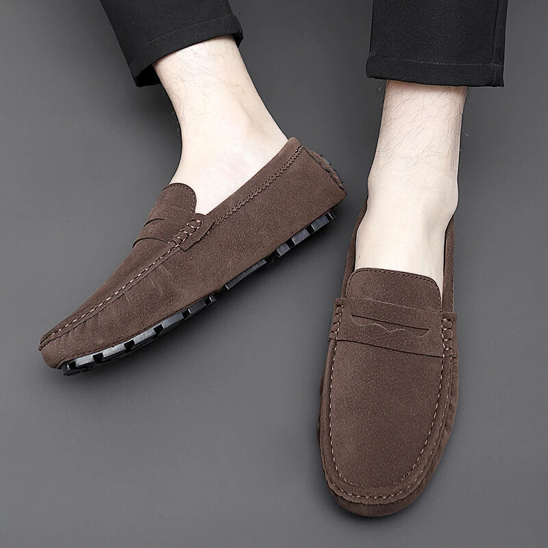 Fashion Men's Suede Loafers Comfortable Casual Shoes Slip on Flat Driving Shoes