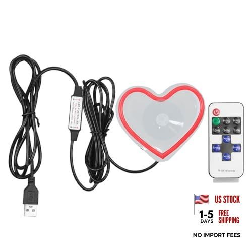 Red LED Ambient Light for Cars - Love Heart USB Neon Lighting with Remote - Red
