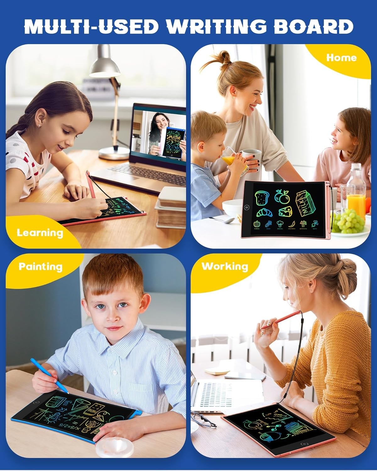 bravokids 2 Pack LCD Writing Tablet with Stylus, 8.5 inch Colorful Doodle Board