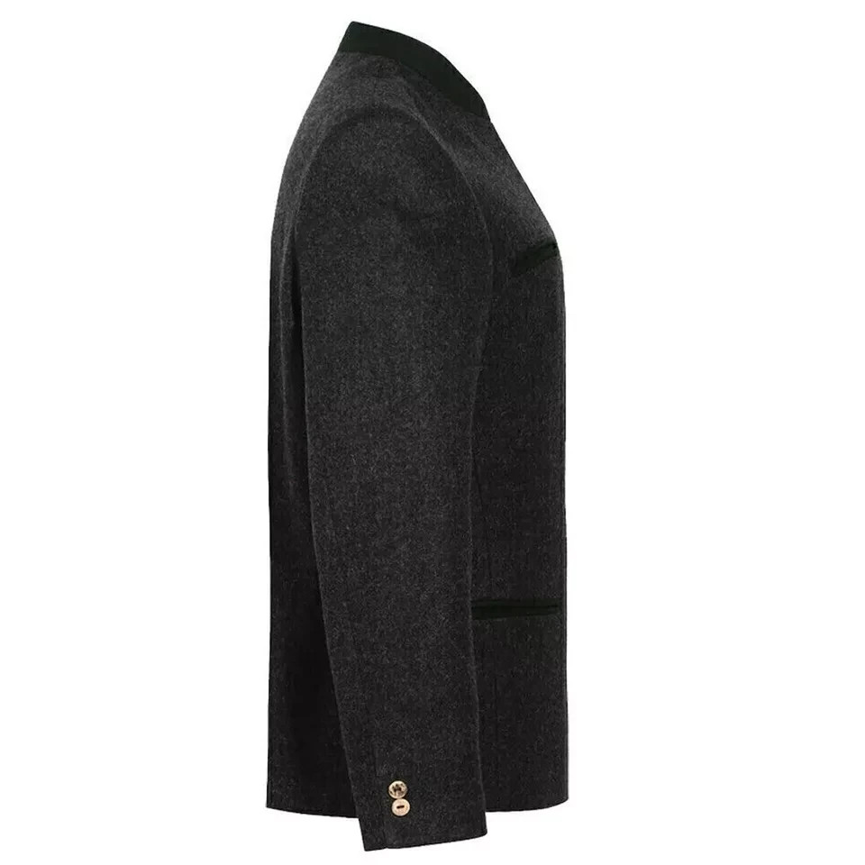 Men's German Bavarian Jacket Traditional Tyrol Loden Blazer Charcoal Wool Jacket