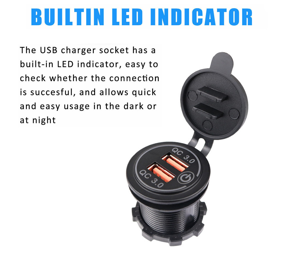 2X Car 12V USB Outlet Quick Charge Socket 3.0 Dual USB Power Outlet Touch Switch