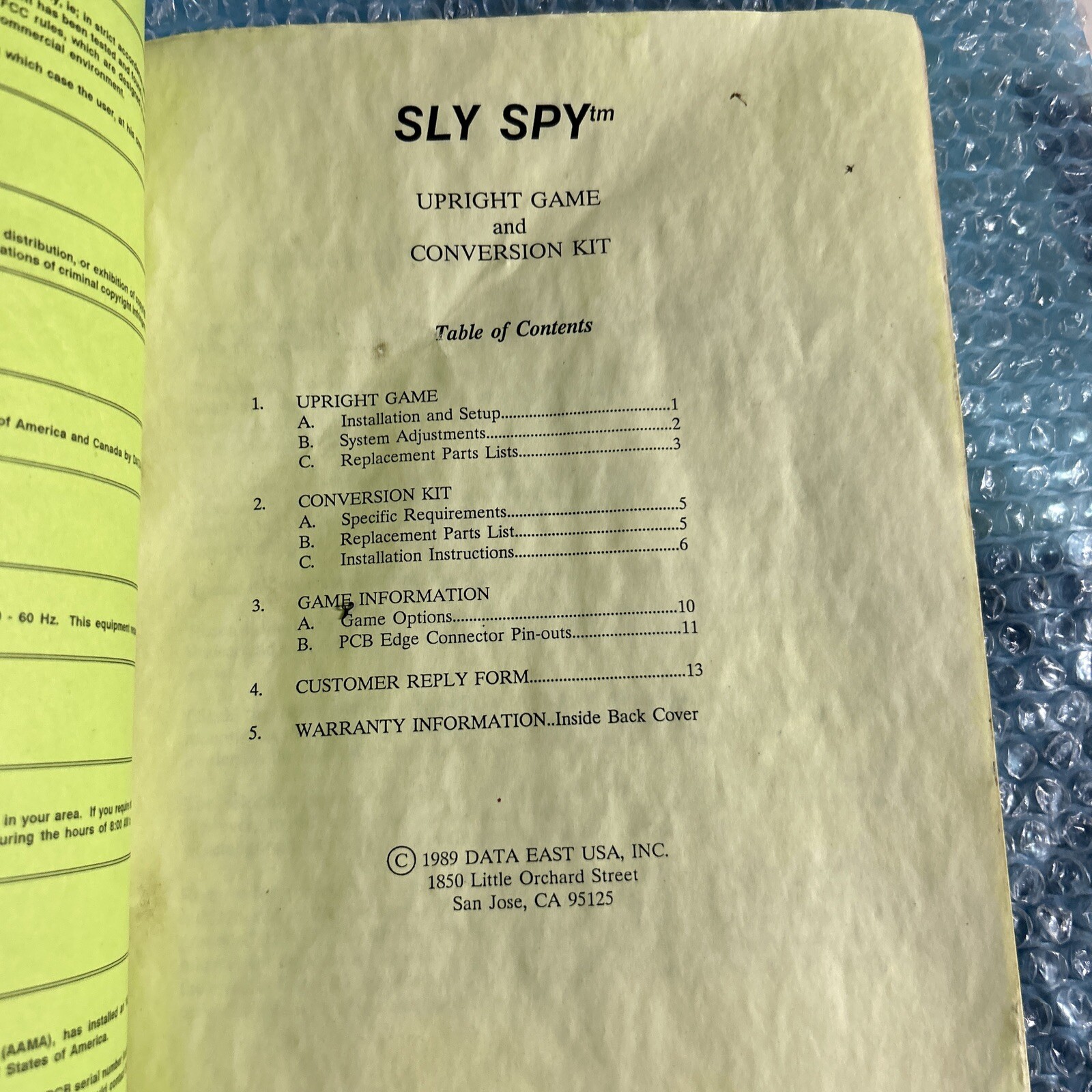 original Sly Spy Data East arcade Video game manual