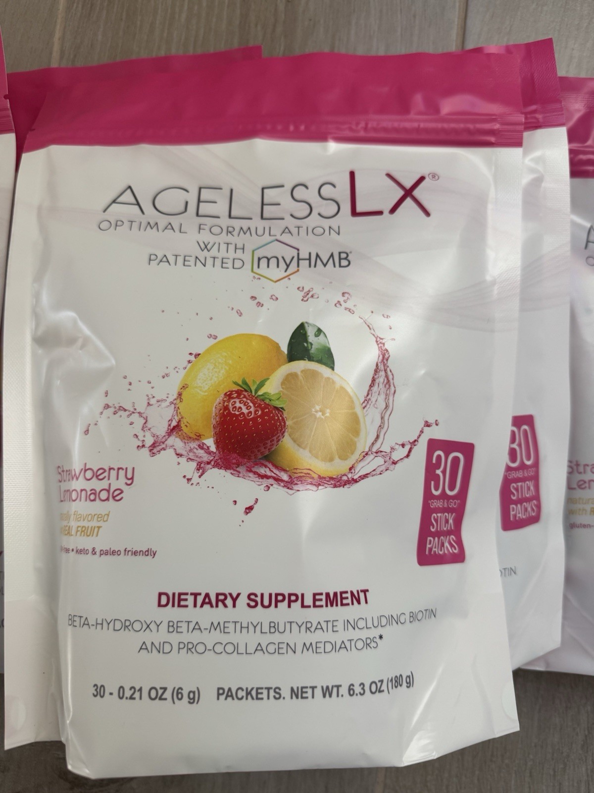 Ageless LX HMB Strawberry-Lemonade Dietary Powder Supplement / 30-Pack
