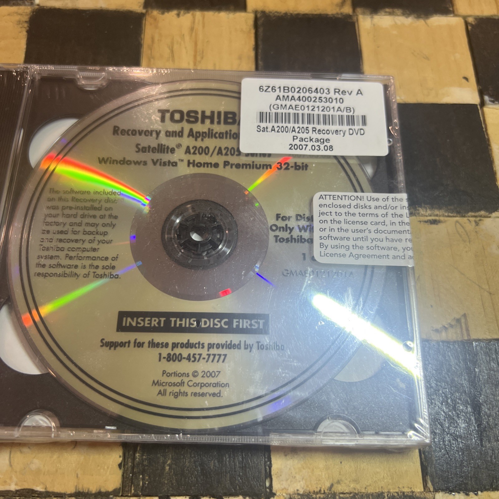 Factory Sealed! TOSHIBA A210 A215 Recovery DVD Disc - WINDOWS VISTA Home Premium