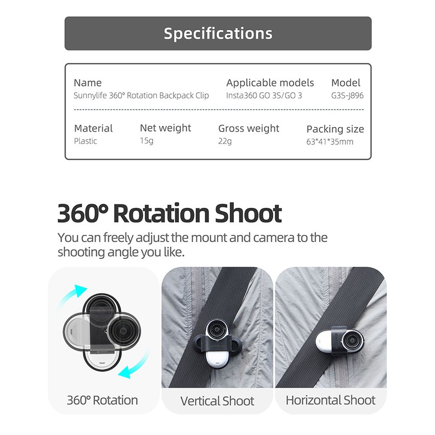 Universal Sports Camera Mount Backpack Clip For Insta360 GO 3S/GO 3 Camera