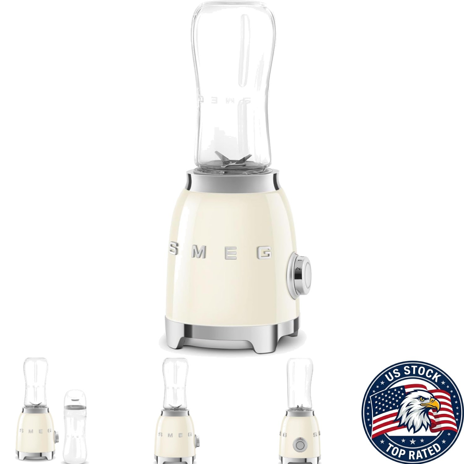 Compact 50s Retro Blender with Stainless Steel Blades & 600ml BPA-Free Bottle