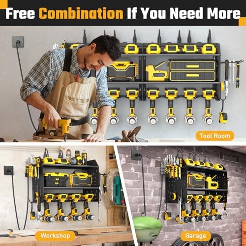 Power Tool Organizer Wall Mount, 3 Layer Charging Station with 6 Black