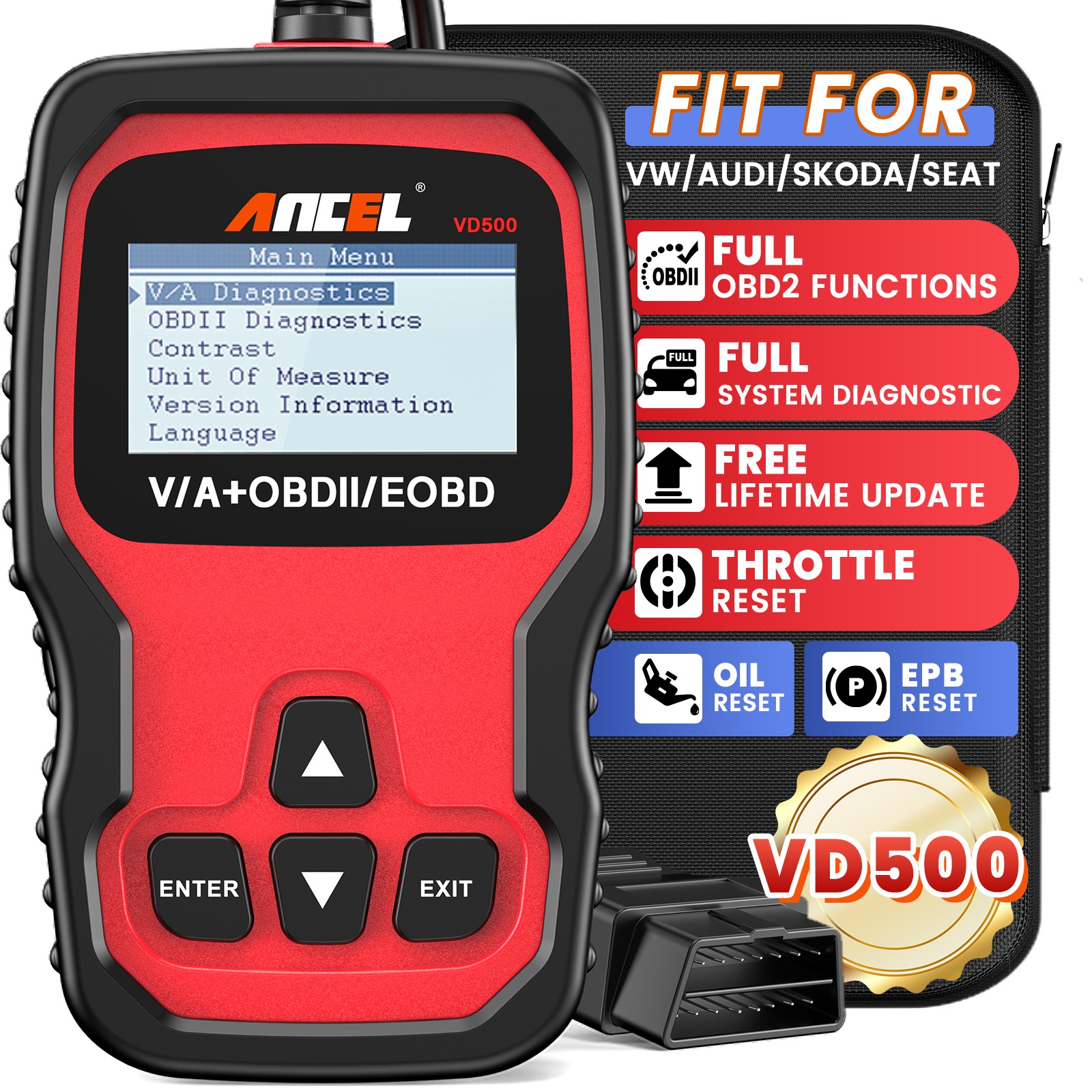 ANCEL VD500-US Auto OBDII Diagnostic Scanner For VW All System Car Code Reader