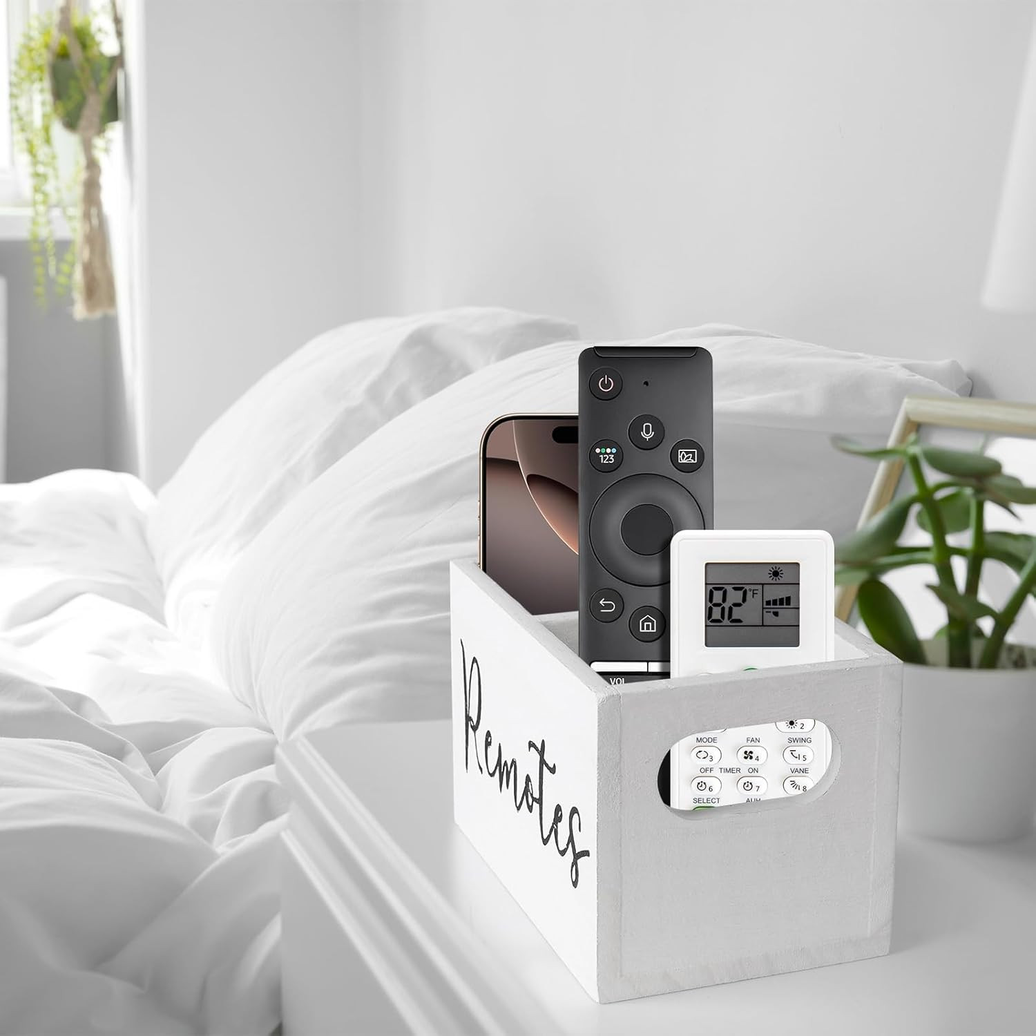 Remote Control Holder, Wooden TV Remote Holder for Table, Remote Caddy Organizer