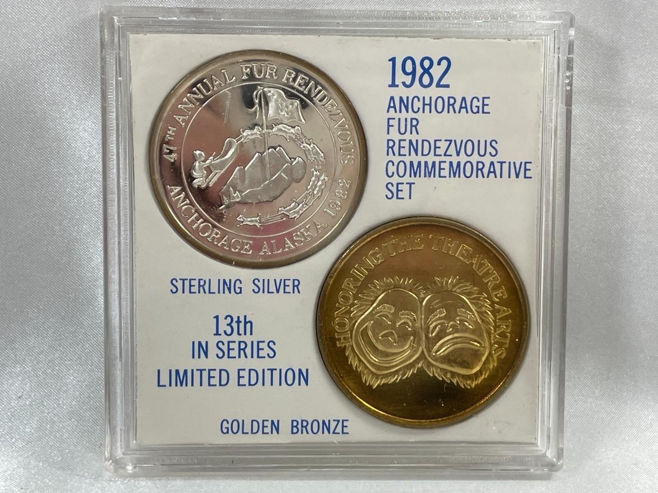 1982 Anchorage Alaska Fur Rendezvous Commemorative Set, Sterling & Bronze