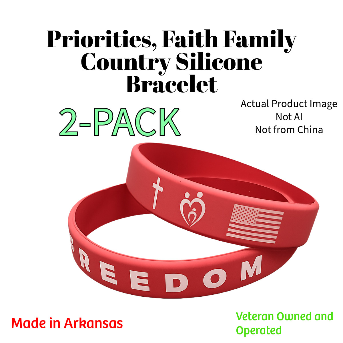 8.25" Engraved Red Bracelet: | Charlie Kirk | Freedom, Faith, Family, Country