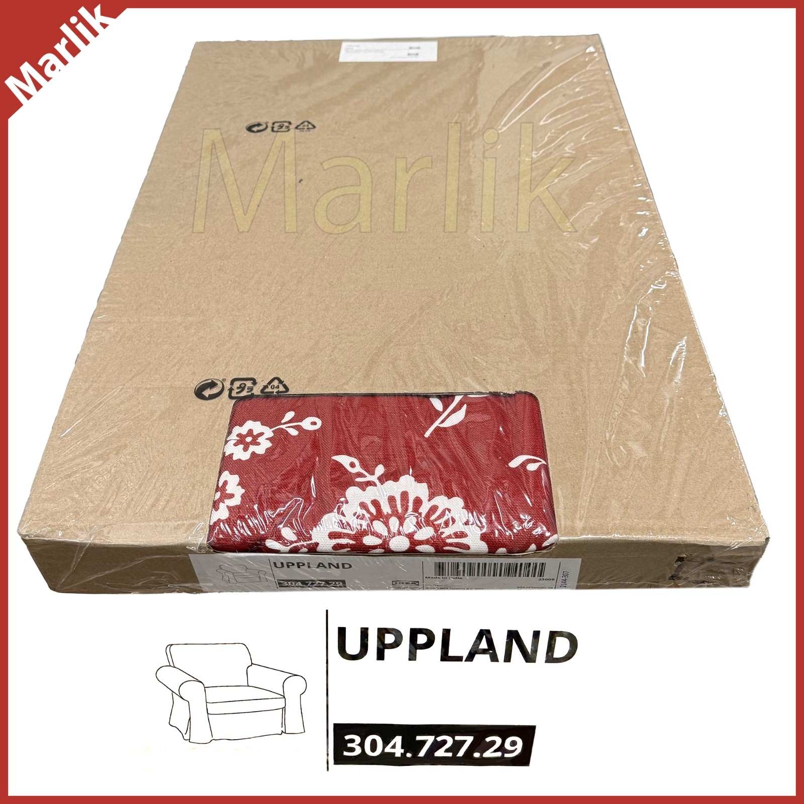 IKEA UPPLAND Armchair Slipcover Cover, Floral Virestad Red/White 304.727.29, NEW