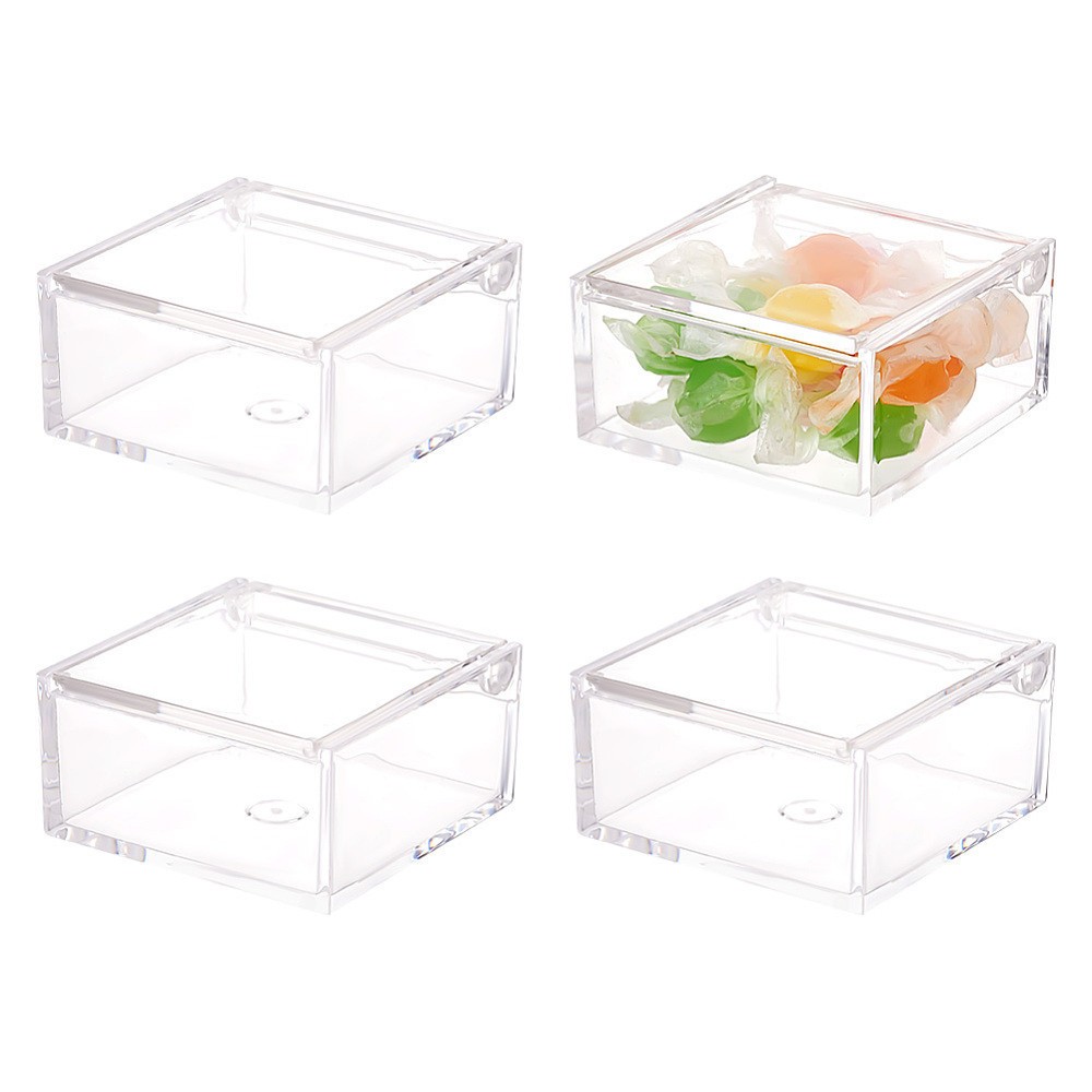 4pcs Plastic Beads Storage Containers with Flip Cover Square Clear 6x6x3cm