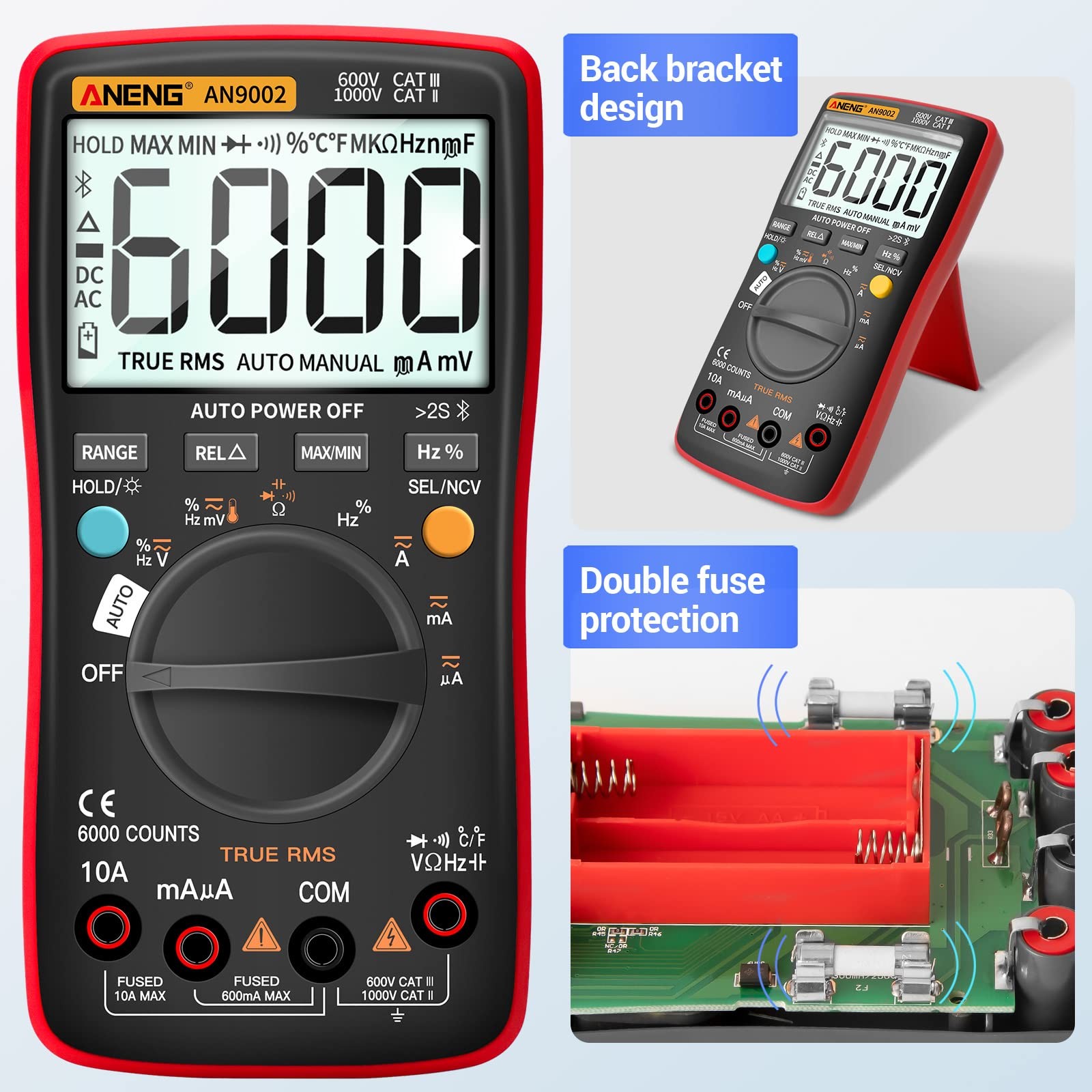 Bluetooth Multimeter Digital Tester Auto-ranging TRMS 6000 Counts Ohmmeter fo...