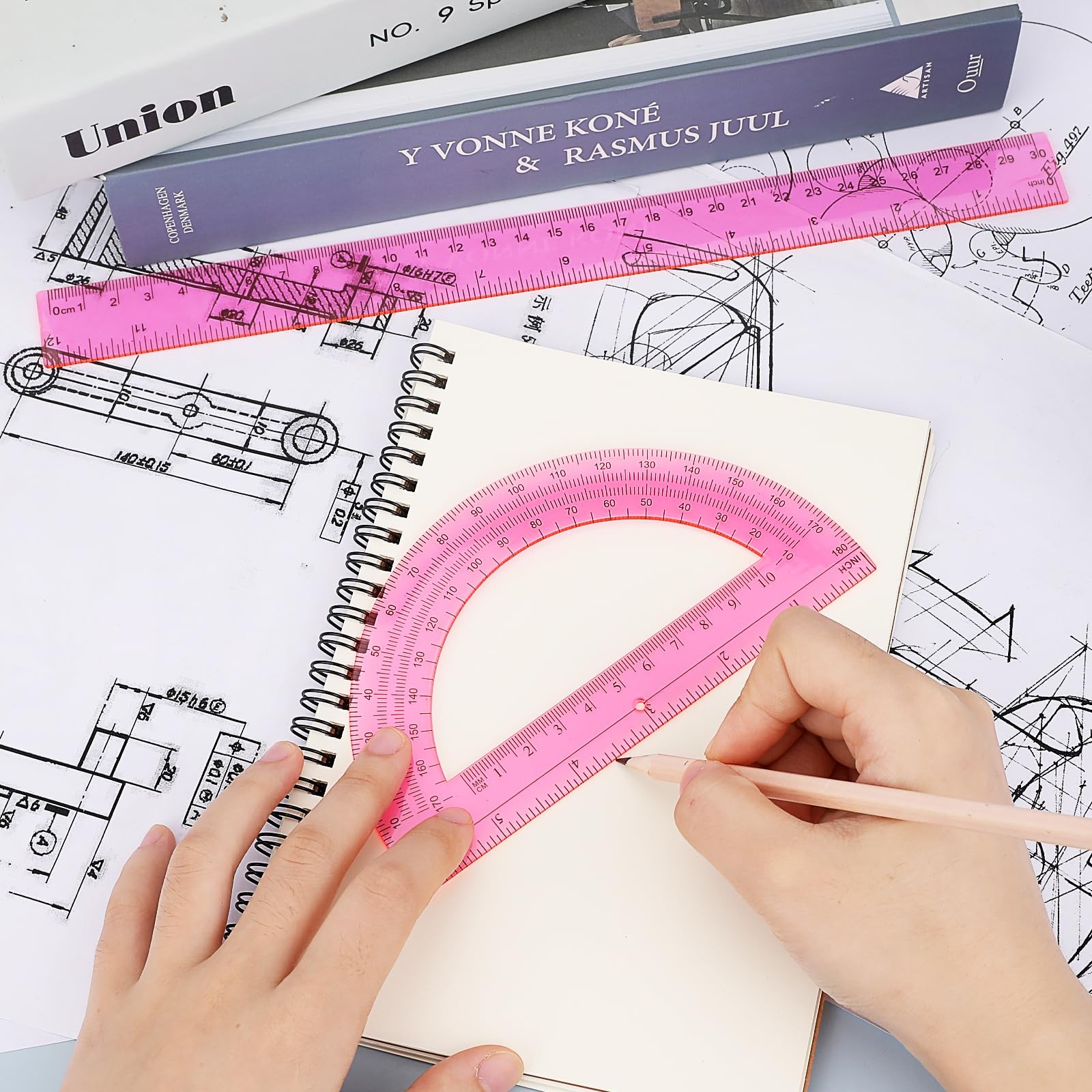 2 Pack Protractor and Ruler Set, Plastic 12 Inch Ruler and 6 Inch Protractor,...