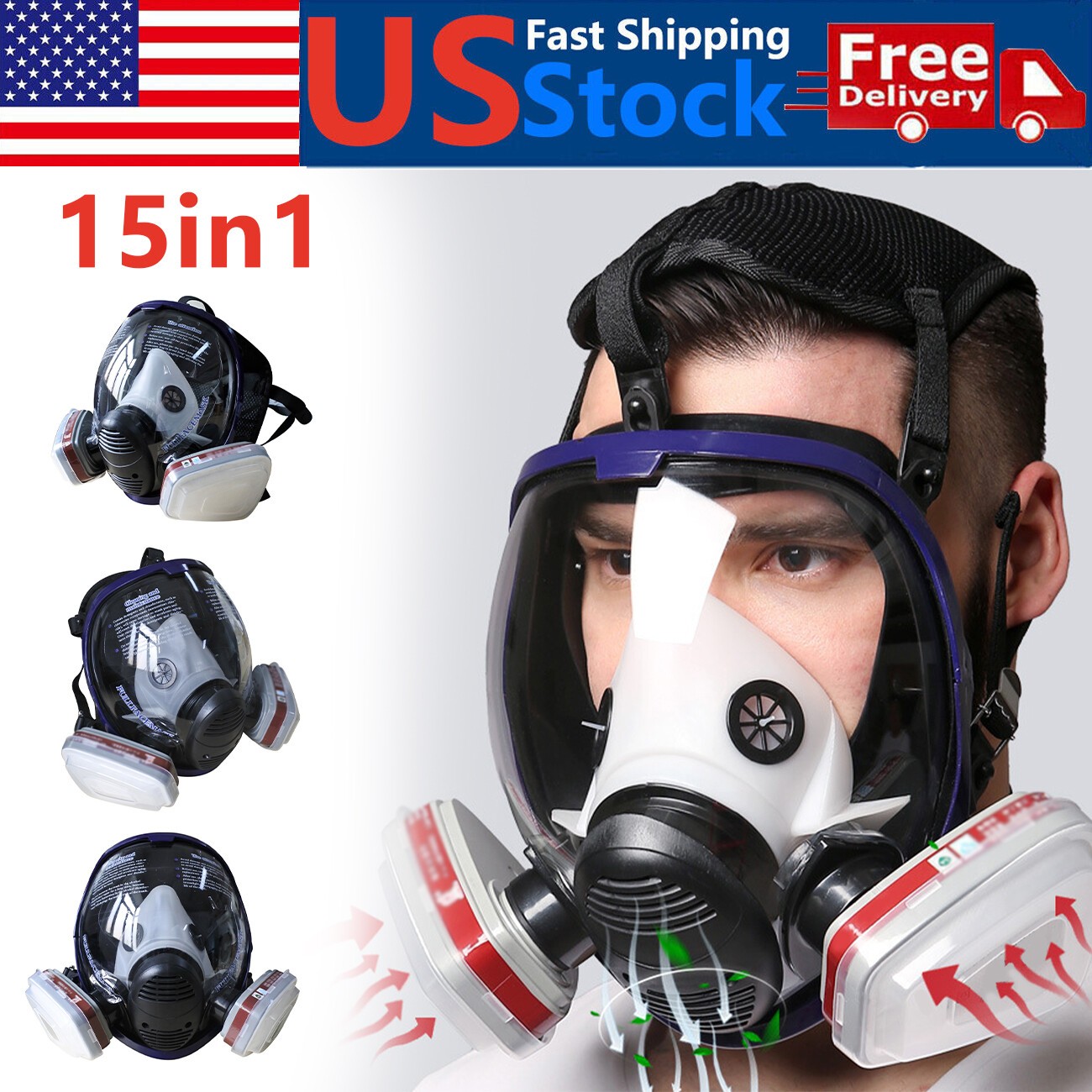 Facepiece Reusable Respirator 15 in 1 Full Face Gas Mask For Painting Spraying