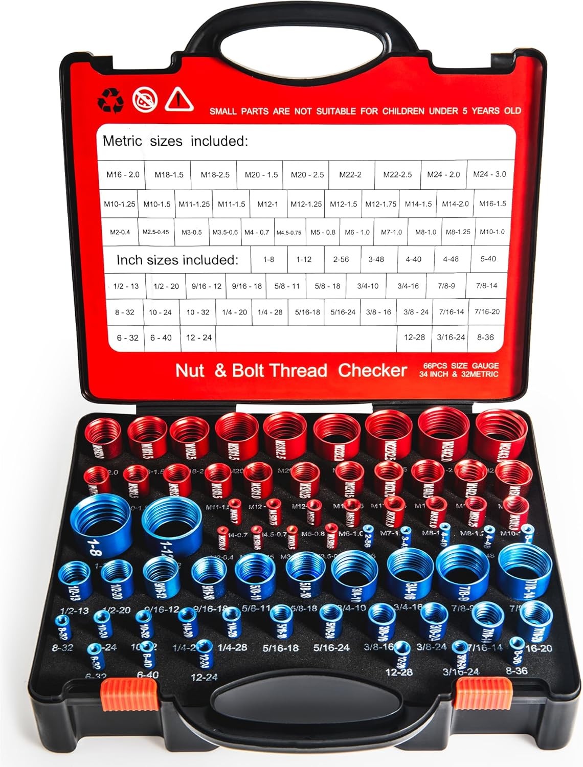 Medidor Rosca Tuercas Tornillos 66PCS Métrico SAE
