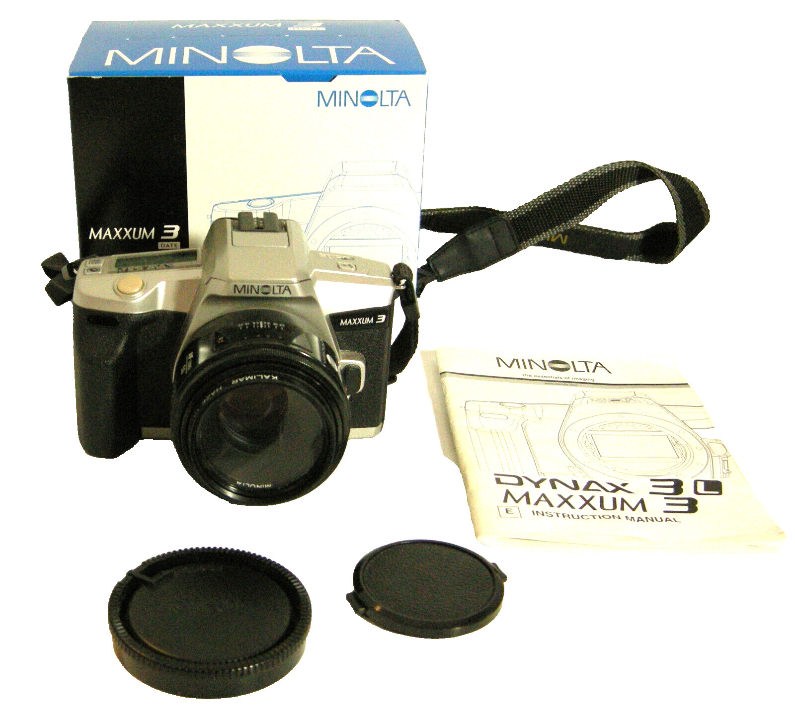 Minolta Maxxum 3 35mm Film Camera With Lens, Caps, & Filter Original Packaging!!